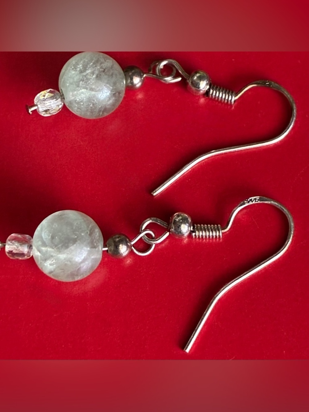 925 Silver Earrings,Clear Quartz Drop Earrings with Silver Hooks - Clear - Picture 3 of 5